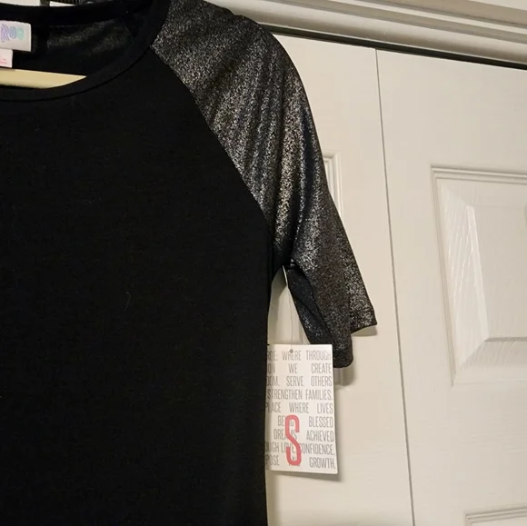 LulaRoe black dress with silver sleeves. Size small, new with tags. - Picture 2 of 4